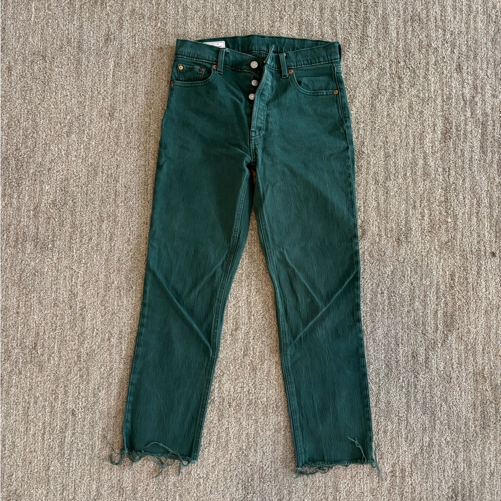Gap Teal Women's Straight-leg Raw-hem Jeans